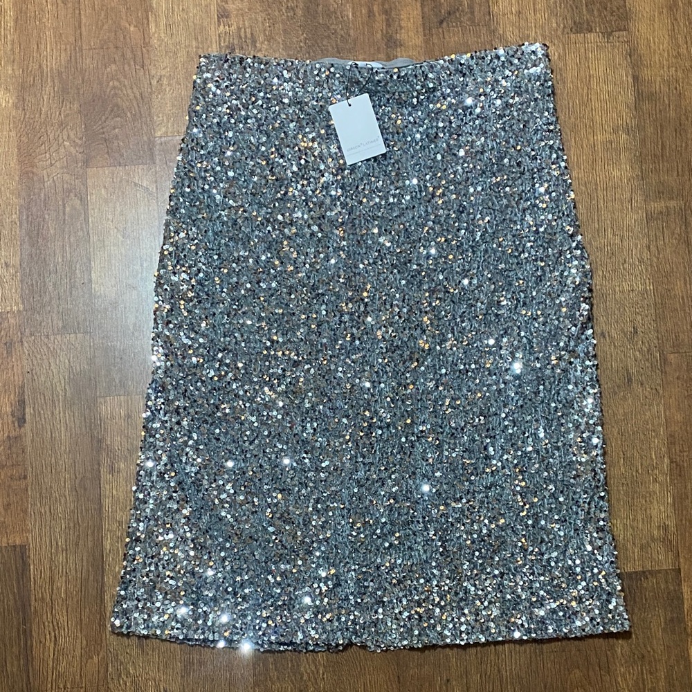 Gibson Latimer Sparkling Silver Sequin Pencil Skirt